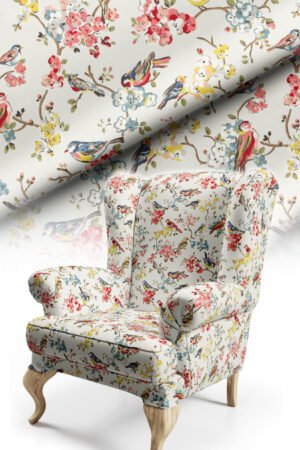 Elegant Bird and Floral Patterned Cotton-backed Thick rachel-knit Upholstery fabric 140cm width ( FBR 116 )