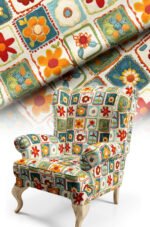 Abstract Floral Square Patterned Cotton-backed Thick rachel-knit Upholstery fabric 140cm width ( FBR 121 )