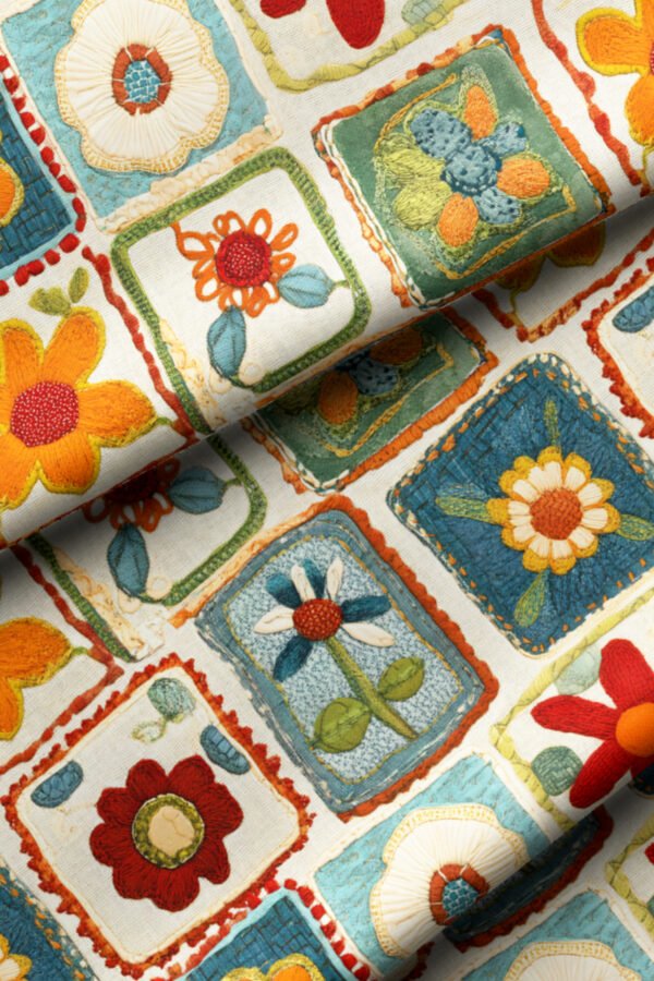 Abstract Floral Square Pattern Upholstery Fabric by Nilstar®