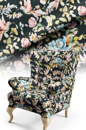 Classic Dark Floral Patterned Cotton-backed Thick rachel-knit Upholstery fabric 140cm width ( FBR 125 )