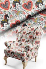 Pop Patterned Horse and Heart With motifs Cotton-backed Thick rachel-knit Upholstery fabric 140cm width ( FBR 128 )