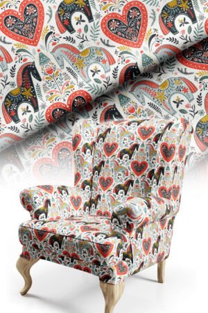 Pop Patterned Horse and Heart With motifs Cotton-backed Thick rachel-knit Upholstery fabric 140cm width ( FBR 128 )
