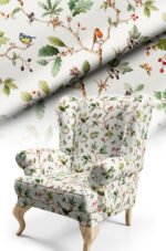 Bird Patterned Watercolor Detailed Cotton-backed Thick rachel-knit Upholstery fabric 140cm width ( FBR 129 )