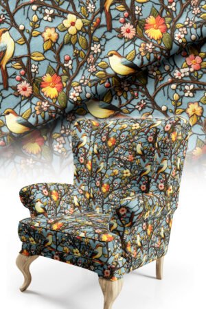 Daldaki Birds Patterned Cotton-backed Thick rachel-knit Upholstery fabric 140cm width ( FBR 130 )