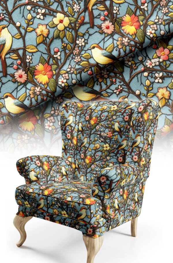 Birds on a Branch Pattern Upholstery Fabric, 140cm Width (FBR 130)