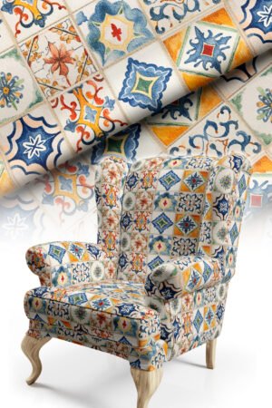 Modern TILE-PATTERNED Patterned Cotton-backed Thick rachel-knit Upholstery fabric 140cm width ( FBR 131 )