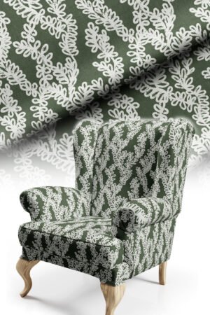 MODERN LACE LOOK DIGITALLY-PRINTED UPHOLSTERY BABYFACE FABRIC 140cm width ( FBR 134 GREEN )
