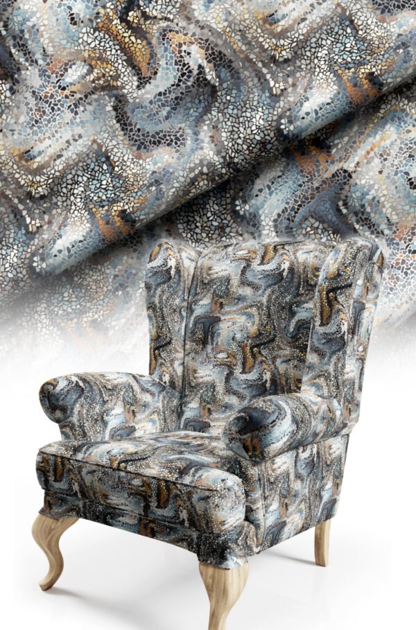 Smoke Grey Mosaic Pattern Upholstery Fabric, 140cm Width (FBR 135)