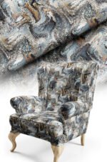 Mosaic Patterned Digitally-printed Upholstery fabric. Soft-touch Cotton-backed Esnemeyen Upholstery sofa fabric ( FBR 135 SMOKE GRAY )