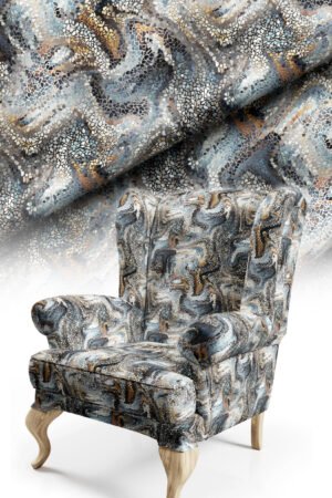 Mosaic Patterned Digitally-printed Upholstery fabric. Soft-touch Cotton-backed Esnemeyen Upholstery sofa fabric ( FBR 135 SMOKE GRAY )