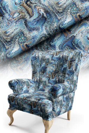 Mosaic Patterned Digitally-printed Upholstery fabric. Soft-touch Cotton-backed Esnemeyen Upholstery sofa fabric ( FBR 135 BLUE )