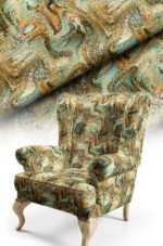 Mosaic Patterned Digitally-printed Upholstery fabric. Soft-touch Cotton-backed Esnemeyen Upholstery sofa fabric ( FBR 135 GREEN )