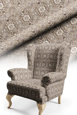 Elegant Royal Patterned Classic With motifs Upholstery fabric Cotton-backed Thick rachel-knit Fabric 140cm width ( FBR 137 BEIGE )