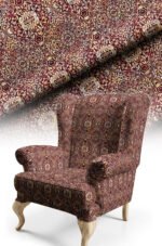 Elegant Royal Patterned Classic With motifs Upholstery fabric Cotton-backed Thick rachel-knit Fabric 140cm width ( FBR 137 BURGUNDY )