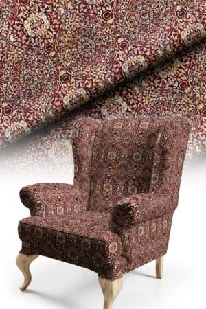 Elegant Royal Patterned Classic With motifs Upholstery fabric Cotton-backed Thick rachel-knit Fabric 140cm width ( FBR 137 BURGUNDY )