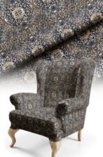 Elegant Royal Patterned Classic With motifs Upholstery fabric Cotton-backed Thick rachel-knit Fabric 140cm width ( FBR 137 NAVY BLUE )