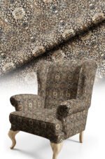 Elegant Royal Patterned Classic With motifs Upholstery fabric Cotton-backed Thick rachel-knit Fabric 140cm width ( FBR 137 BLACK )