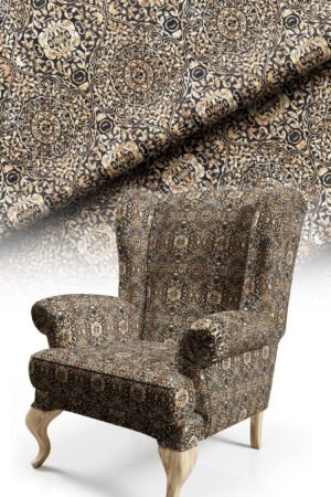 Elegant Royal Patterned Classic With motifs Upholstery fabric Cotton-backed Thick rachel-knit Fabric 140cm width ( FBR 137 BLACK )