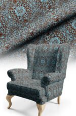 Elegant Royal Patterned Classic With motifs Upholstery fabric Cotton-backed Thick rachel-knit Fabric 140cm width ( FBR 137 TURQUOISE )