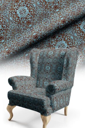 Elegant Royal Patterned Classic With motifs Upholstery fabric Cotton-backed Thick rachel-knit Fabric 140cm width ( FBR 137 TURQUOISE )