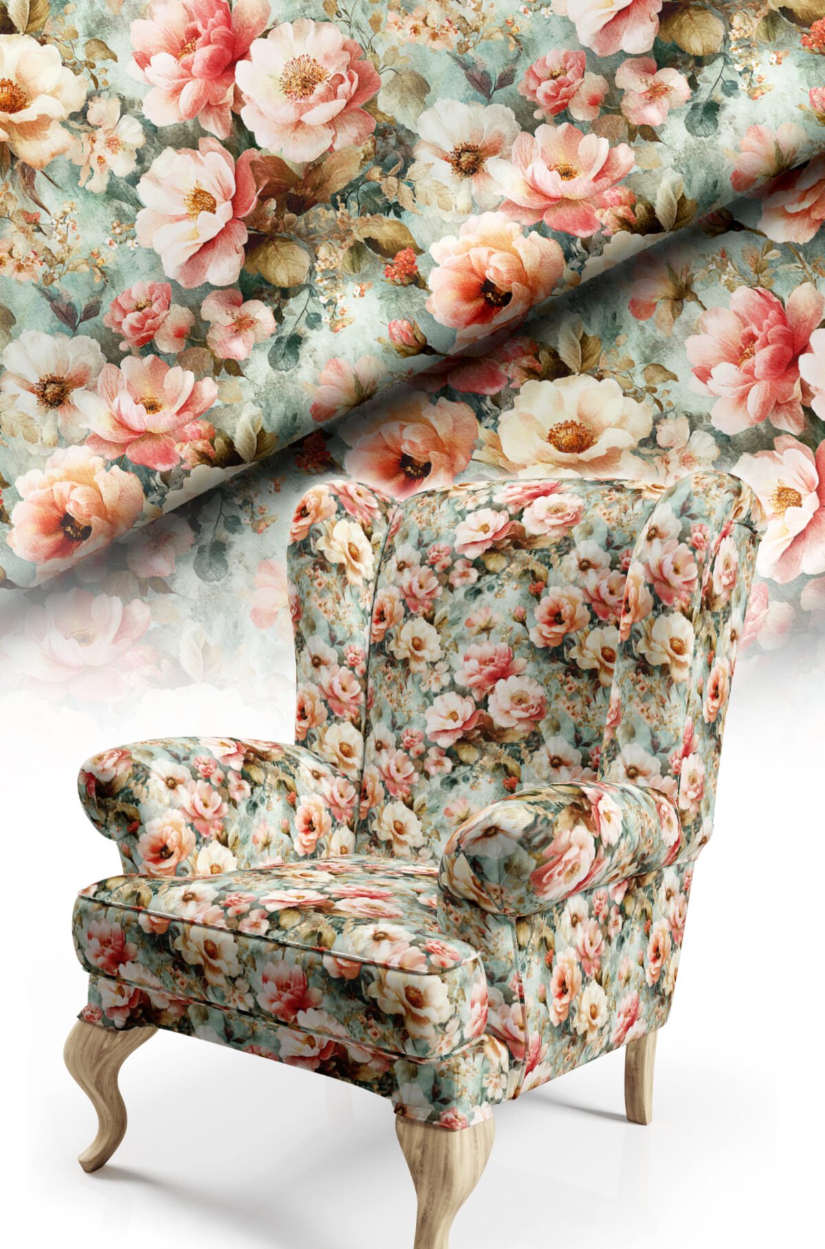 Classic floral pattern upholstery fabric featuring a timeless floral design, 140cm width and a soft velvet-like surface, ideal for sofas, chairs and upholstery projects. Classic floral pattern upholstery fabric featuring a timeless floral design, 140cm width and a soft velvet-like surface, ideal for sofas, chairs and upholstery projects.
