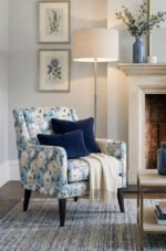 Blue rose Patterned Cotton-backed Thick rachel-knit Upholstery fabric 140cm width ( FBR 143 )