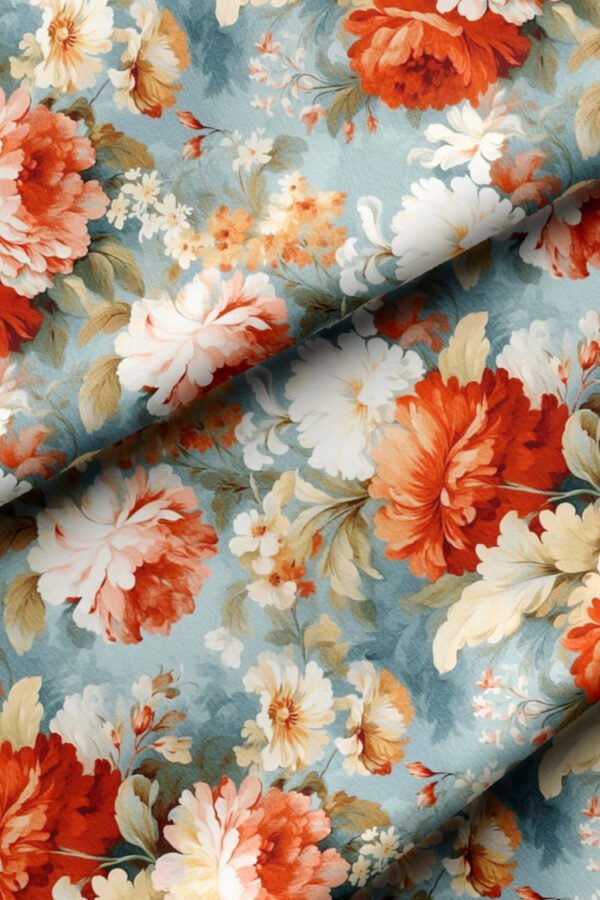 Elegant Floral Pattern on Blue Ground Upholstery Fabric by Nilstar®