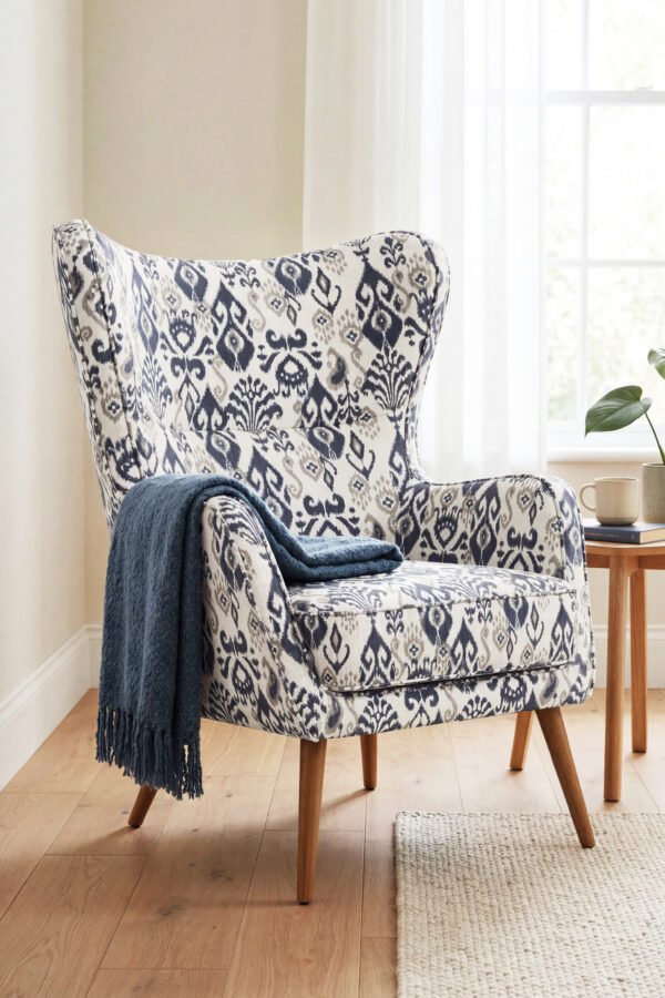 Blue Ikat Abstract Upholstery Fabric – FBR 149