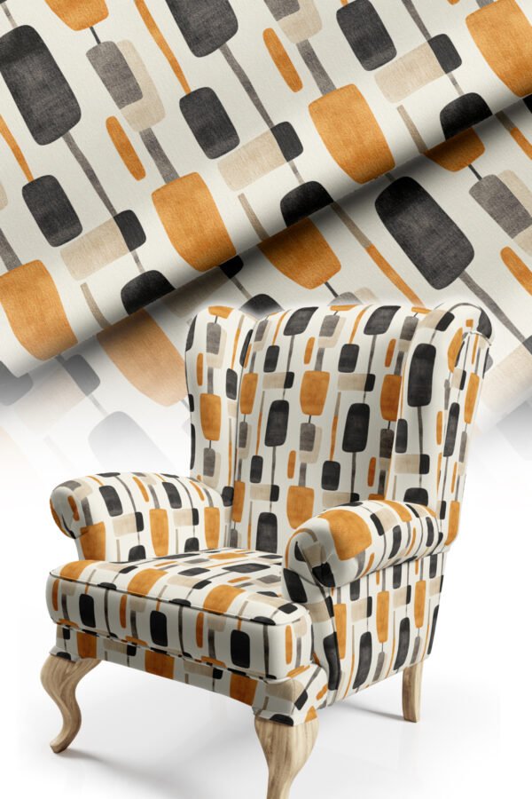 Modern Abstract Black and Orange Pattern Upholstery Fabric by Nilstar®