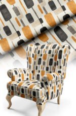 Modern Abstract Patterned Black- Orange Cotton-backed Thick rachel-knit Upholstery fabric 140cm width ( FBR 99 )