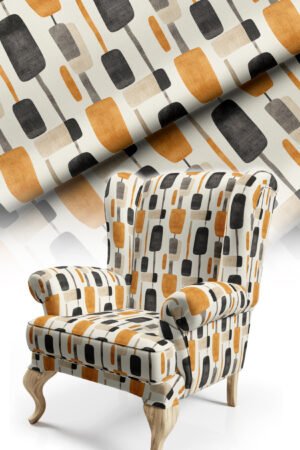 Modern Abstract Black and Orange Pattern Upholstery Fabric, 140cm Width (FBR 99)