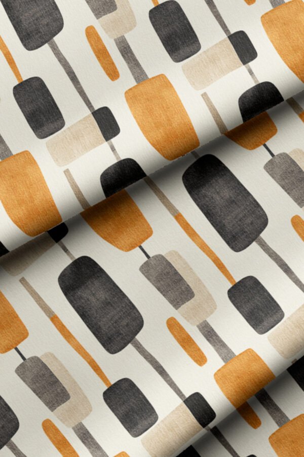 Modern Abstract Black and Orange Pattern Upholstery Fabric by Nilstar®