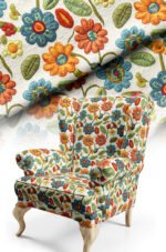 Embossed Effect Floral Patterned Cotton-backed Thick rachel-knit Upholstery fabric 140cm width ( FBR 127 )