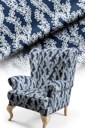 MODERN LACE LOOK DIGITALLY-PRINTED UPHOLSTERY BABYFACE FABRIC 140cm width ( FBR 134 NAVY BLUE )