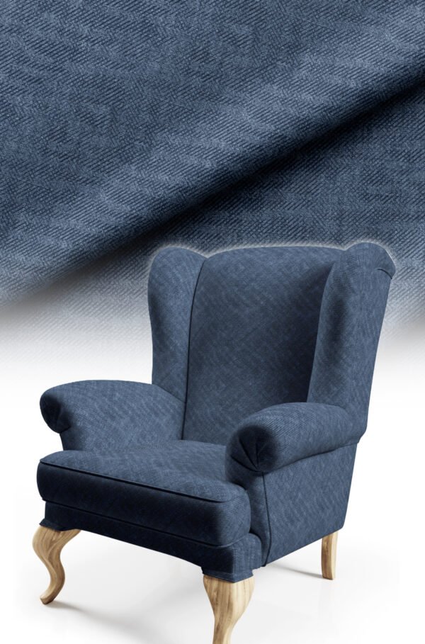 Muted Dark Blue Crinkle Effect Upholstery Fabric, 140cm Width