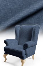 Crinkle Effect Cotton-backed Digitally-printed Thick rachel-knit Upholstery fabric 140cm width ( KIRIK DARK BLUE )