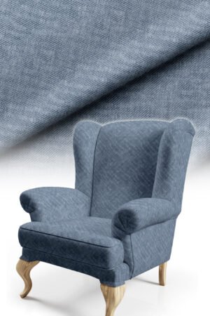 Crinkle Effect Cotton-backed Digitally-printed Thick rachel-knit Upholstery fabric 140cm width ( KIRIK MIDDLE BLUE )