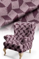 Geometric Burgundy Patterned Cotton-backed Thick rachel-knit Upholstery fabric 140cm width ( GEO BURGUNDY )