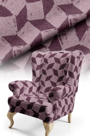 Geometric Burgundy Patterned Cotton-backed Thick rachel-knit Upholstery fabric 140cm width ( GEO BURGUNDY )