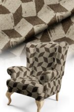 Geometric Patterned Cotton-backed Thick rachel-knit Upholstery fabric 140cm width ( GEO BROWN )