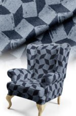 Geometric Patterned Cotton-backed Thick rachel-knit Upholstery fabric 140cm width ( GEO NAVY BLUE )