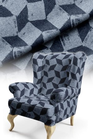 Navy Geometric Pattern Upholstery Fabric, 140cm Width (GEO)
