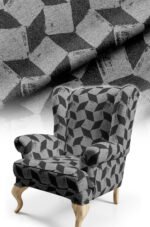 Geometric Patterned Cotton-backed Thick rachel-knit Upholstery fabric 140cm width ( GEO BLACK )