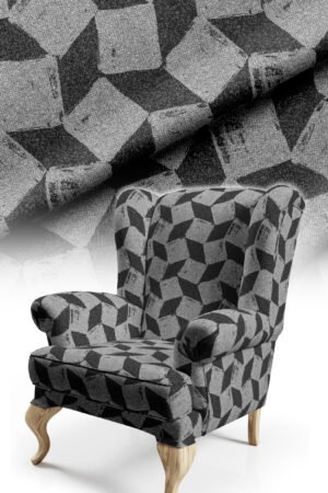 Geometric Patterned Cotton-backed Thick rachel-knit Upholstery fabric 140cm width ( GEO BLACK )