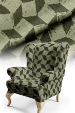 Geometric Patterned Cotton-backed Thick rachel-knit Upholstery fabric 140cm width ( GEO GREEN )