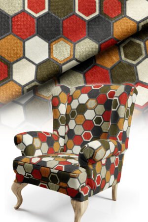 Modern Hexagon Patterned, Cotton-backed, Thick rachel-knit Upholstery fabric 140cm width ( FBR 93 )