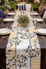 CANILA JUAN Simple Olive Branch Pattern Yellow and White Detailed Table runner 45 x 145 cm 1 PIECE(S) ( JUAN R1 )
