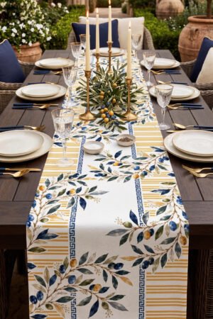 CANILA JUAN Simple Olive Branch Pattern Yellow and White Detailed Table runner 45 x 145 cm 1 PIECE(S) ( JUAN R1 )