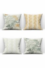 Green And Yellow Reversible Babyface Cushion Cover, Set of 4 (KRL 23)
