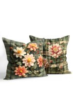 Floral Green Plaid Patterned Double-sided Babyface Pillow cover 2-piece set KRL 304